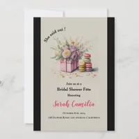 Modern She Said Oui Macaron French Bridal Shower Invitation