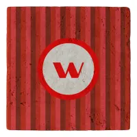 Rustic Red Striped Stone Trivet with Monogram