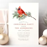 Cardinal Bird Vintage Watercolor Christmas Party Invitation