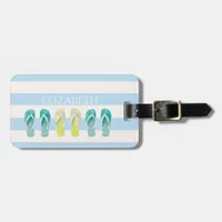 Blue pastels white stripes flip flop decor luggage tag