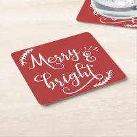 merry and bright Christmas Holiday Square Paper Coaster