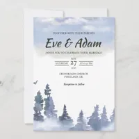Misty Sky Pine Treeline Watercolor Winter Wedding Invitation