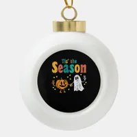 Tis Season Pumpkin Leaf Latte Fall Softball Ceramic Ball Christmas Ornament