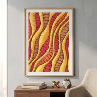 Boho Warm Red Orange Earthy Abstract Wavy Pattern Poster