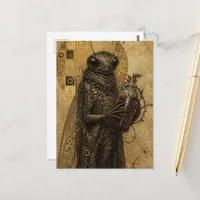 retro cicada insect holds a bottle bramble wrapped postcard