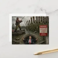 A man fishing in the swamp as it drains postcard
