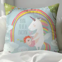 Whimsical Unicorn and Rainbow Baby Nursery Pillow