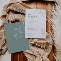 Sage Green Wedding Menu with floral artwork