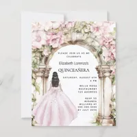 Pink florals arch dress Quinceanera invitation