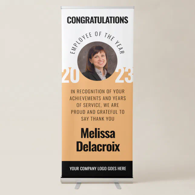 Modern White Peach Black Employee of Year Retractable Banner