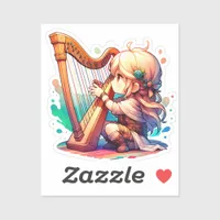 Cute Chibi Girl Playing Harp Sticker