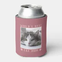 World's Best Cat Mom Paw Prints Photo Rose Gold Can Cooler