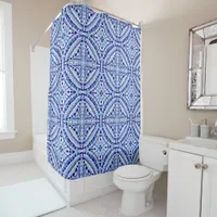 Mediterranean Blue Mosaic-Hand-Painted Style Shower Curtain