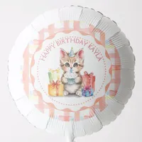Cute Personalized Kitten in Birthday Hat  Balloon