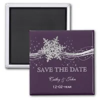 purple Silver Snowflakes Winter save the Date Magnet