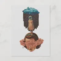 Surreal Woman With Rain Cloud Collage Postcard