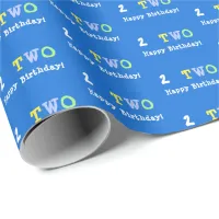 2nd Birthday Age 2 Bright Blue Happy Colorful Gift Wrapping Paper