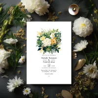 Forest Green, White and Gold Floral Wedding Invitation