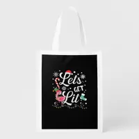 Let's Get Lit Adult Flamingo Funny Christmas Grocery Bag