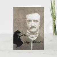 Poe And The Raven Grunge Digital Art, Halloween Card