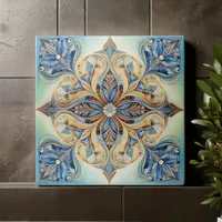 Baroque Floral Tile Pat#20 Blue Green Gold ID1078