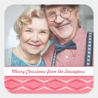 Pink Mid Century Modern Christmas Holiday Photo Square Sticker