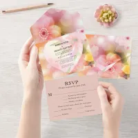 Pink Orange Floral Elegant Romantic Glow Wedding All In One Invitation