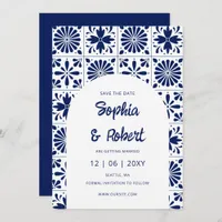 Mexican Fiesta Navy Blue Talavera Tiles Save The Date