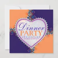 Orange Purple Bohemian Hippie Batik Dinner Party Invitation