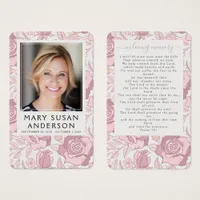 Pink Floral Photo Funeral Memorial Prayer Card