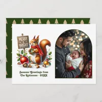 Woodland Squirrel Merry and Bright Forest Photo Holiday Card