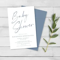 Budget Dusty Blue Simple Script Baby Shower FLYER