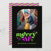 Lime Green & Magenta Modern Retro Christmas Photo Holiday Card