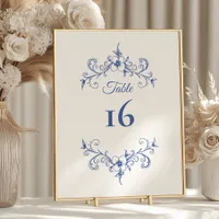 Elegant Vintage Romance Blue Wedding Table Number