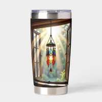 Stained Glass Dreamcatcher in Window | Boho Art Insulated Tumbler