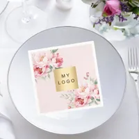 Pink roses florals business logo napkins