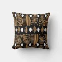 Caribbean Tribal Mudcloth: Black, White, Gold Throw Pillow