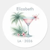 Pink Tropical Martini Bachelorette Party Classic Round Sticker