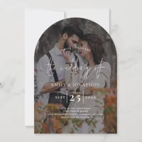 Modern Photo Dark Overlay Script Arch Wedding Invitation