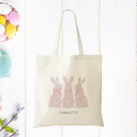 Kids Easter Tote Bag with Lace Bunnies 