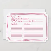 Recipe Card for Bridal Shower Hand Drawn Pink 