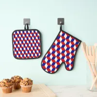 Pot Holder Set - Red, White, Blue Block Illusion