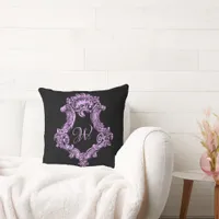 Romantic Goth Pink Monogram Throw Pillow