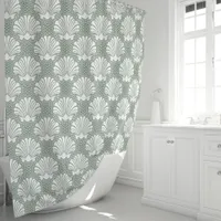 Sage Green and White Seashell Coastal  Shower Curtain