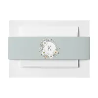 Elegant Botanical Sage Green Monogram Boho Floral Invitation Belly Band