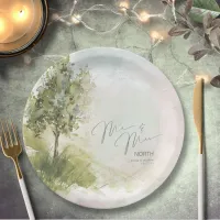 Watercolor Landscape Mr & Mrs Sage Green ID786 Paper Plates