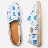 Blue Hand Drawn Snowy Winter Pattern Espadrilles