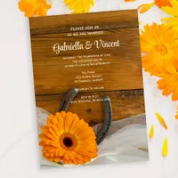 Orange Daisy and Horseshoe Country Western Wedding Invitation