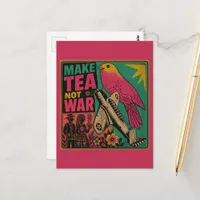 Pink Bird and Vintage Plane Make Tea Not War Postcard