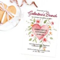 Elegant Watercolor Floral Heart Galentine's Brunch Invitation